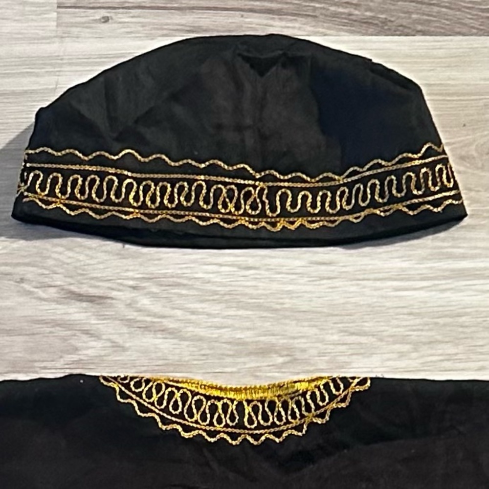 Men's Traditional African Dashiki Top Shirt and Kufi Hat Set Large Black Gold - Picture 13 of 14